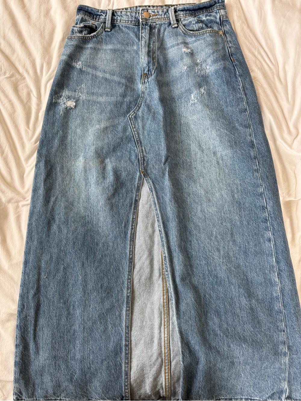 Blu Pepper Denim Maxi Skirt - Light Blue Distressed
